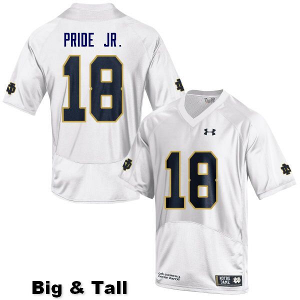 Men's NCAA Notre Dame Fighting Irish #18 Troy Pride Jr. Stitched College Under Armour Authentic White Big & Tall Football Jersey OO10U72ER